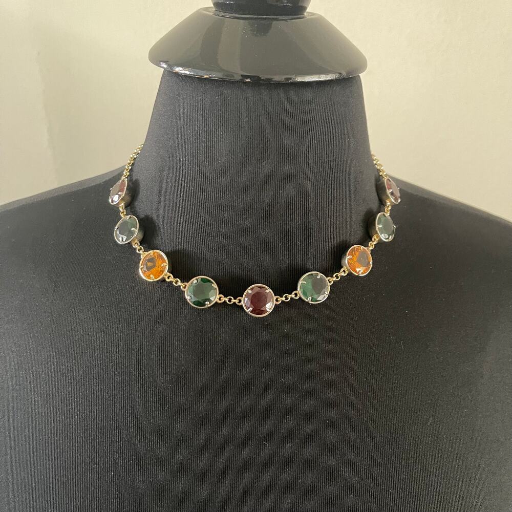 Carolee Multi Color Jewel Tone Crystal Choker Collar Necklace Gold Tone 16"-18"